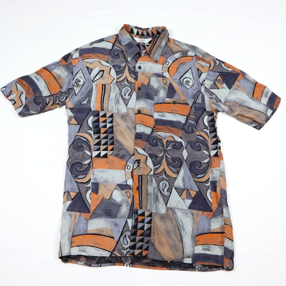 Vintage Gabicci Shirt Mens M Abstract Geometric Short Sleeve 80s 90s Retro Disco